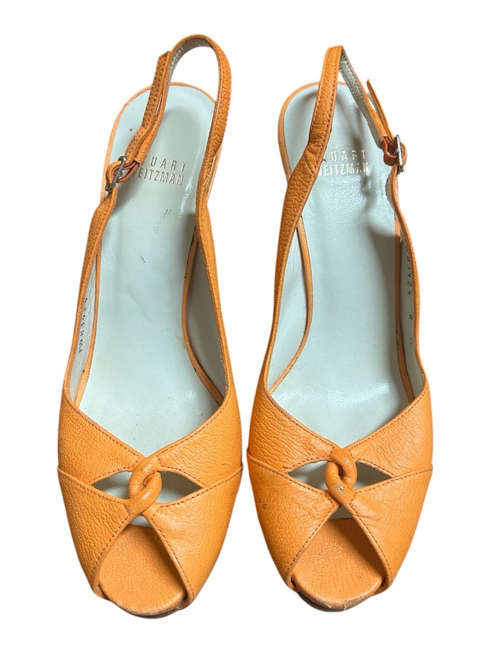 Stuart Weitzman Orange Leather Knotted Peep-Toe Slingbacks